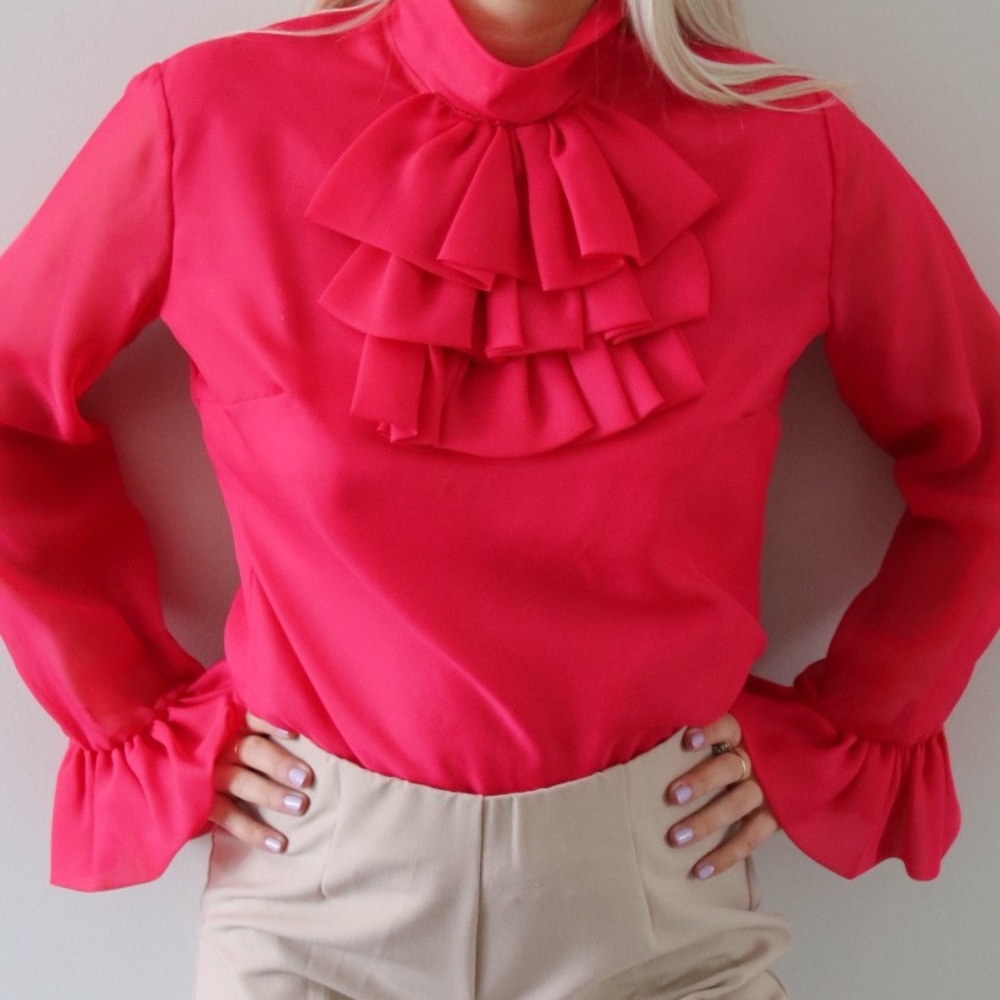 70’s Fuchsia Ruffle Blouse with Flounce Sleeves